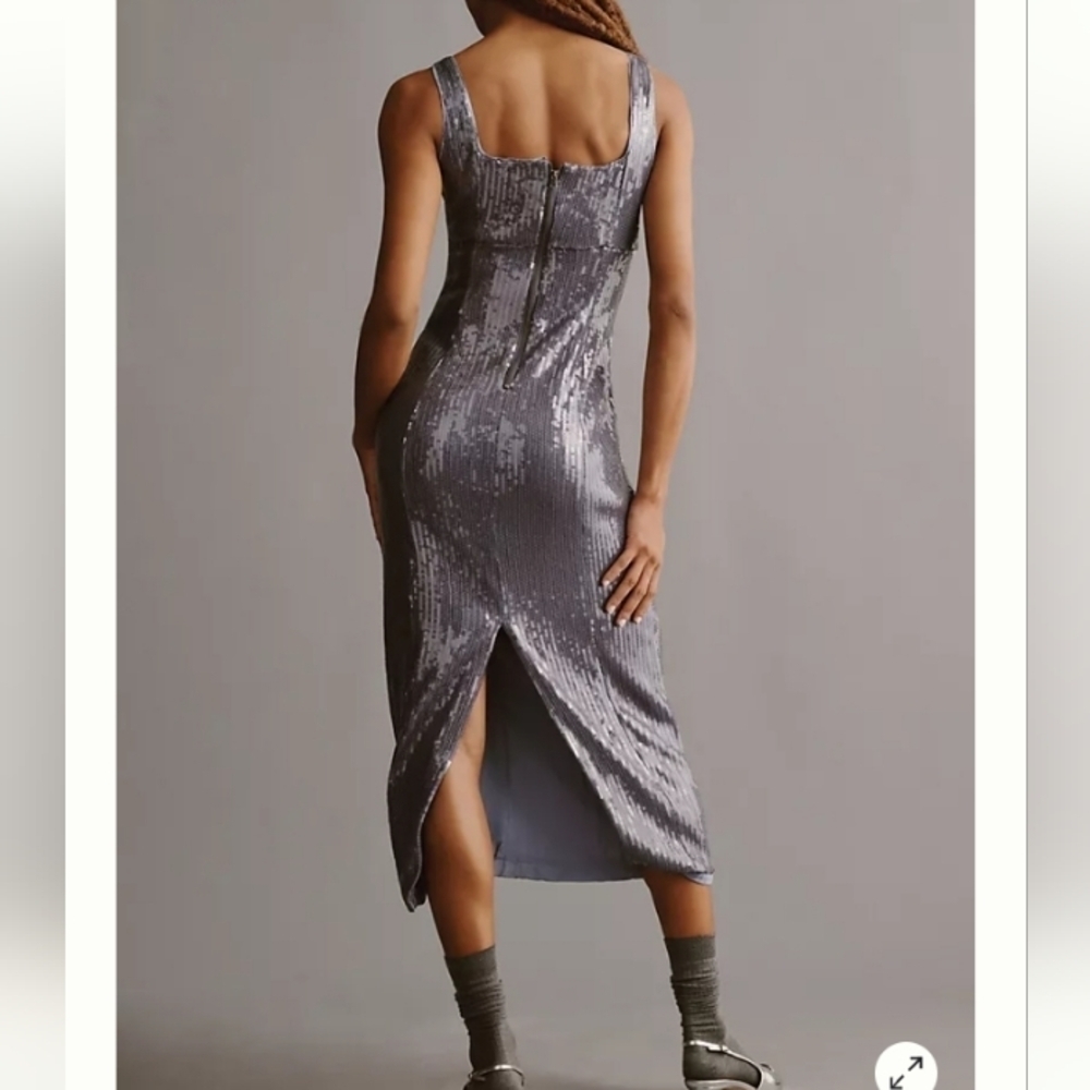 Pilcro Sequin Slim Midi Dress in Blue/Silver - Picture 2 of 16
